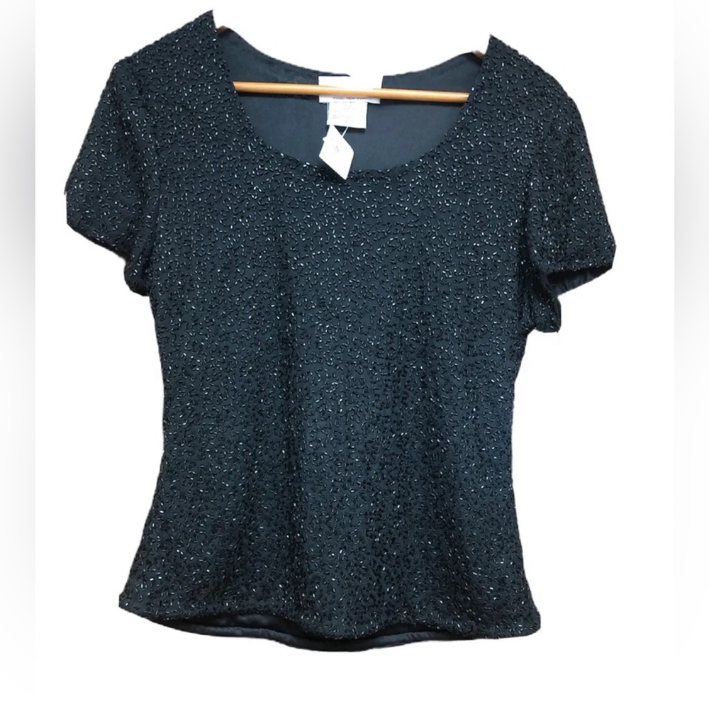 Vintage Laurence Kazar Black Beaded Cocktail Top Size Large NWT Sequins